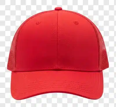 red trucker hat front view isolated on white background edited edited