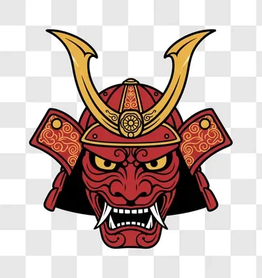 samurai mask warrior demon red gold illustration edited edited