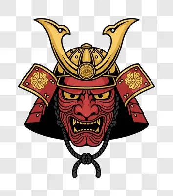 samurai warrior mask with fierce expression and golden helmet