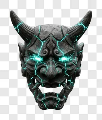 scary oni mask with glowing eyes and cracked texture edited edited
