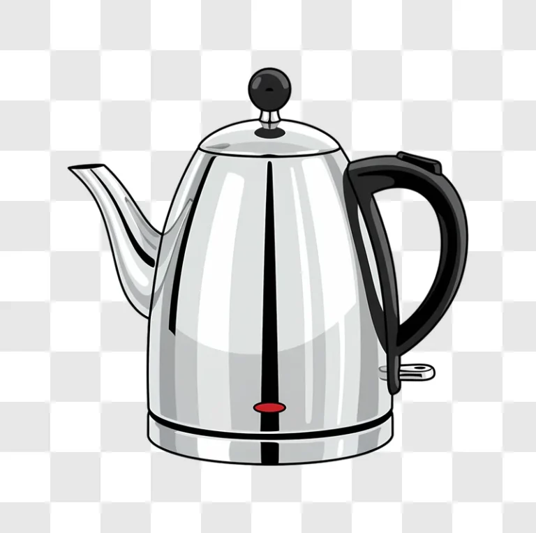 shiny chrome electric kettle with black handle and red indicator light edited