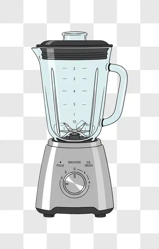 silver blender with glass jar and black lid edited