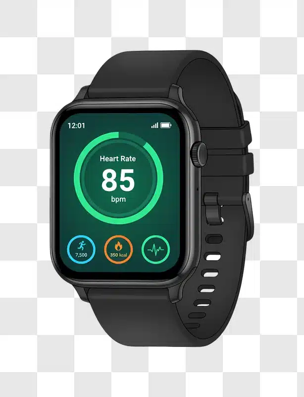 smartwatch displaying heart rate and fitness data edited