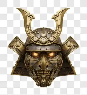 steampunk samurai warrior helmet with glowing eyes