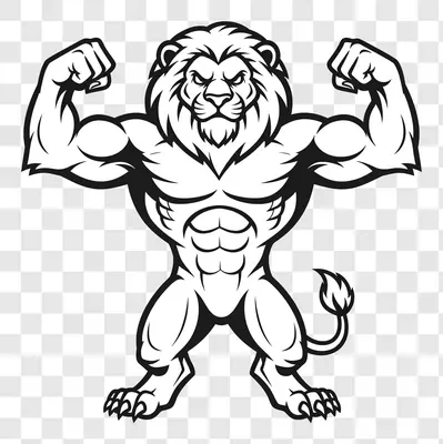 strong muscular lion mascot flexing biceps