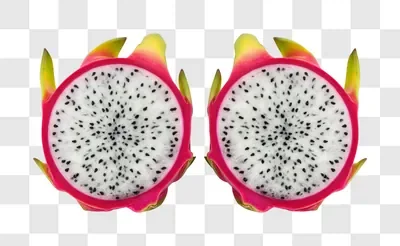 two halves of a dragon fruit on a white background edited edited