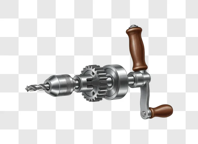 vintage hand drill with wooden handle and gears edited