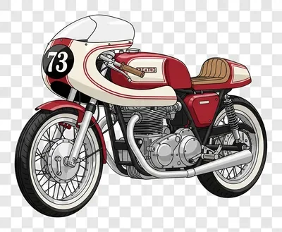 vintage red white cafe racer motorcycle illustration