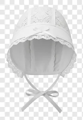 white baby bonnet with lace trim and ribbon ties