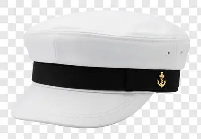 white sailor hat with black band and gold anchor detail