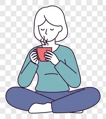 woman sitting cross legged drinking hot beverage from mug