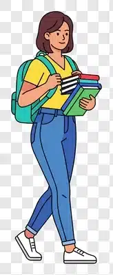 young woman student walking with books and backpack