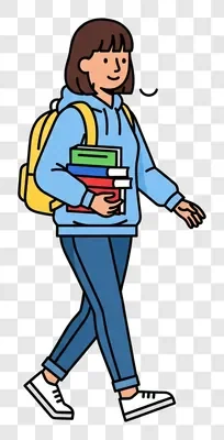 young student walking with books and backpack