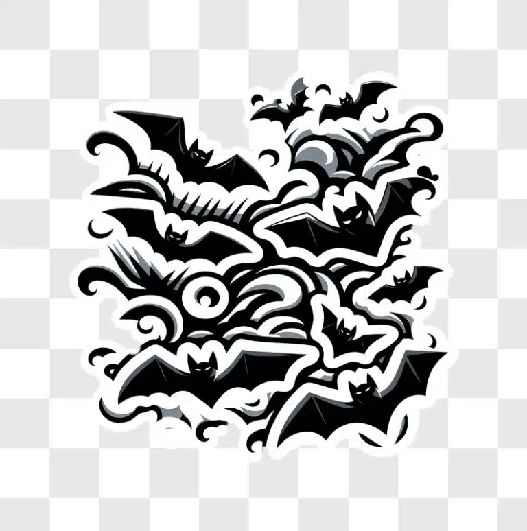 a swarm of bats flying in a stylized night sky edited