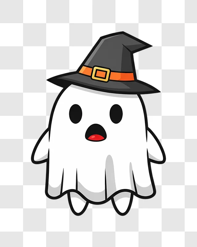 a cute cartoon ghost wearing a wizards hat edited