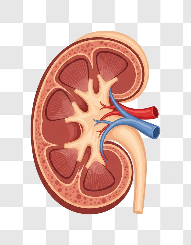 anatomical illustration of a human kidney crosssection edited