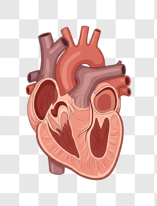 anatomical illustration of the human heart with chambers and major vessels edited