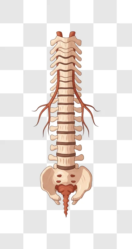 anatomical illustration of the human spine and pelvis with arteries edited