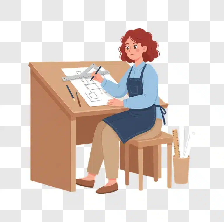 architectural designer working on blueprint at drafting table edited