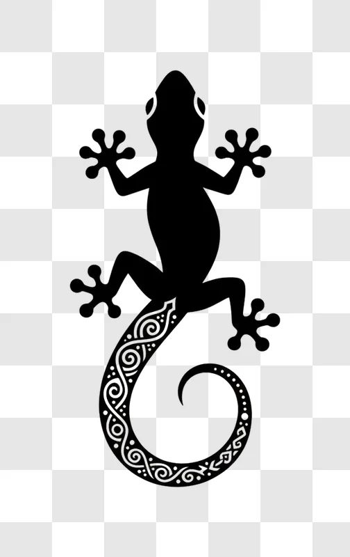 black gecko silhouette with ornate tail design edited
