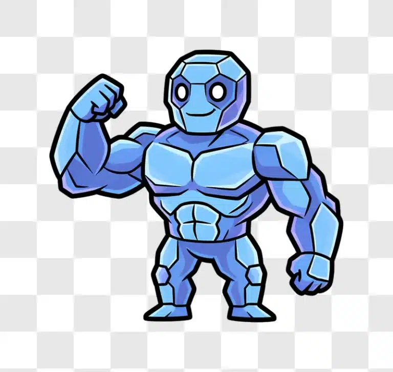 blue ice golem character flexing bicep edited