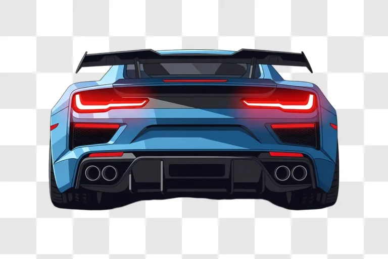 blue sports car anime style with bright tail lights edited