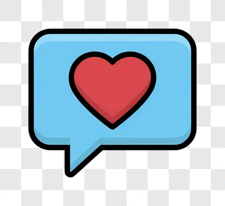 blue speech bubble with red heart icon inside edited