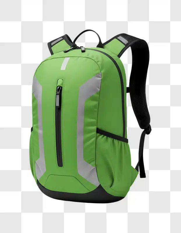 bright green backpack with reflective accents for outdoor activities edited