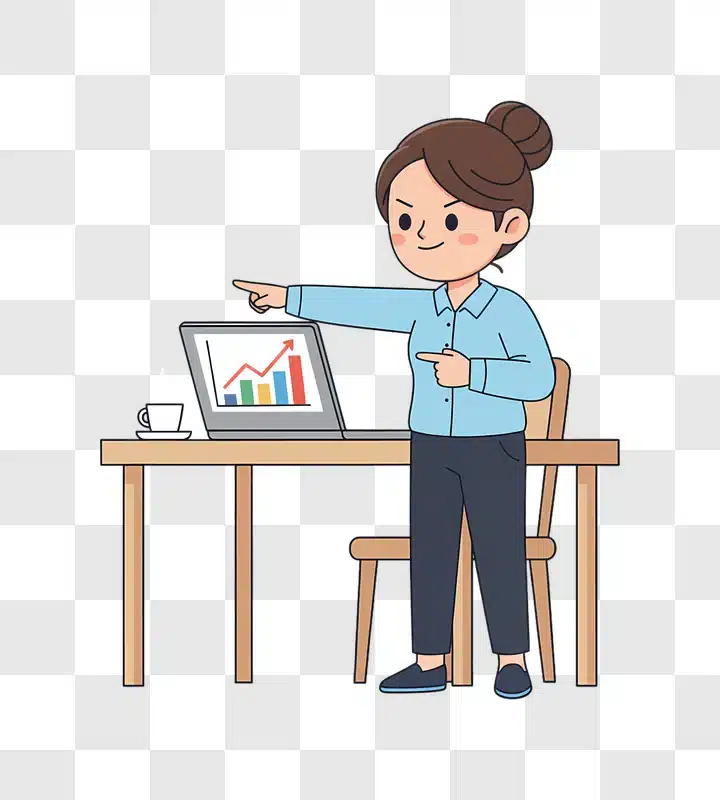 businesswoman pointing at growth chart on laptop screen edited