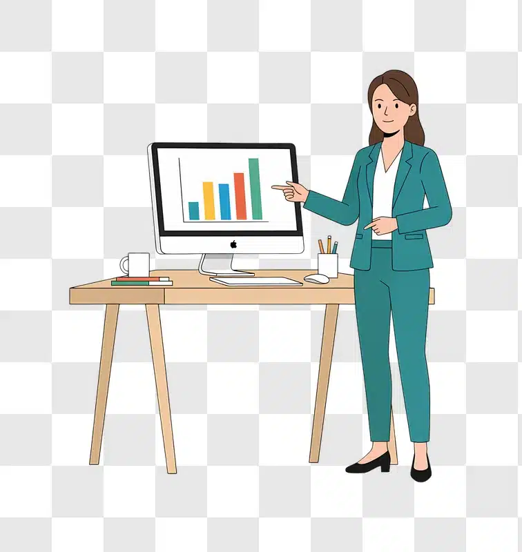 businesswoman presenting financial growth chart on computer screen edited