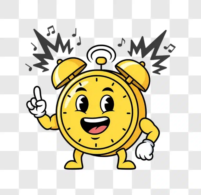 cartoon alarm clock character ringing loudly edited