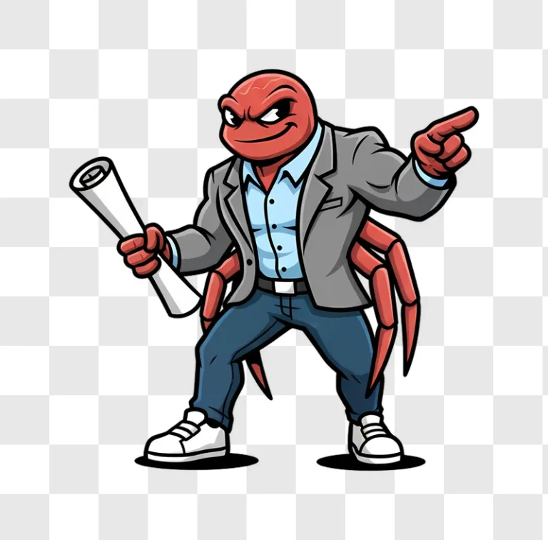 cartoon crab character holding blueprint and pointing edited