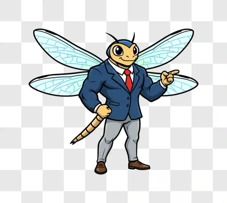 cartoon dragonfly businessman pointing forward edited