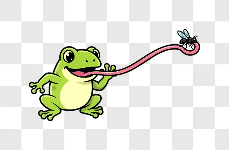 cartoon frog catching fly with long tongue edited