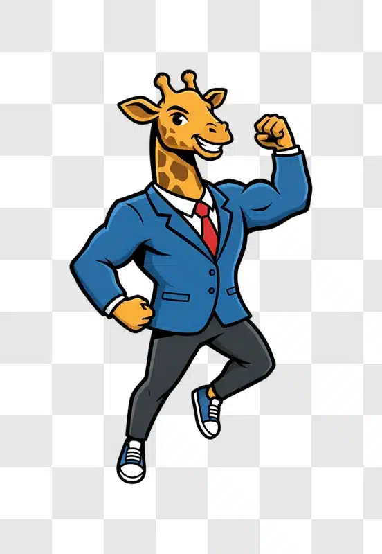 cartoon giraffe businessman flexing bicep edited