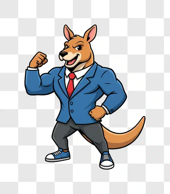 cartoon kangaroo businessman flexing biceps edited