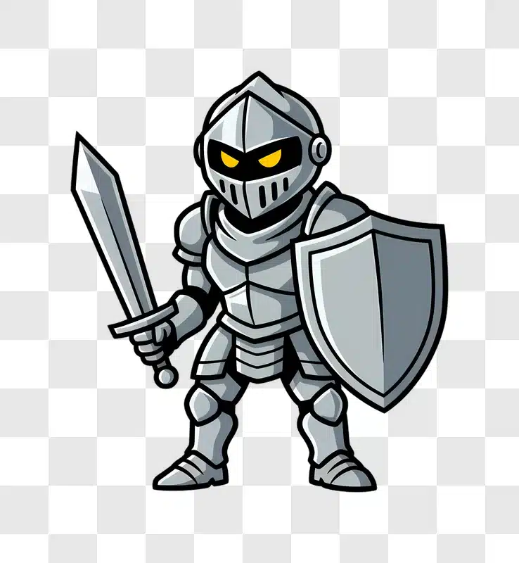 cartoon knight warrior with sword and shield edited