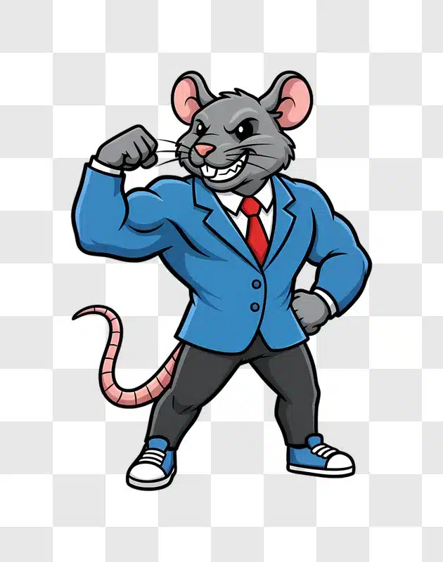 cartoon muscular rat businessman flexing biceps in suit edited