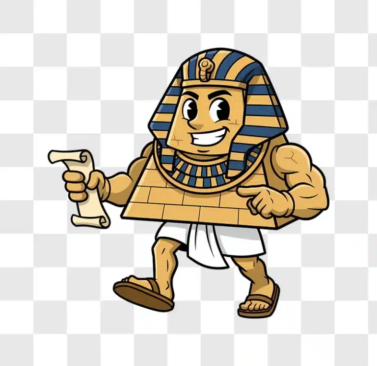 cartoon pharaoh pyramid character holding scroll edited