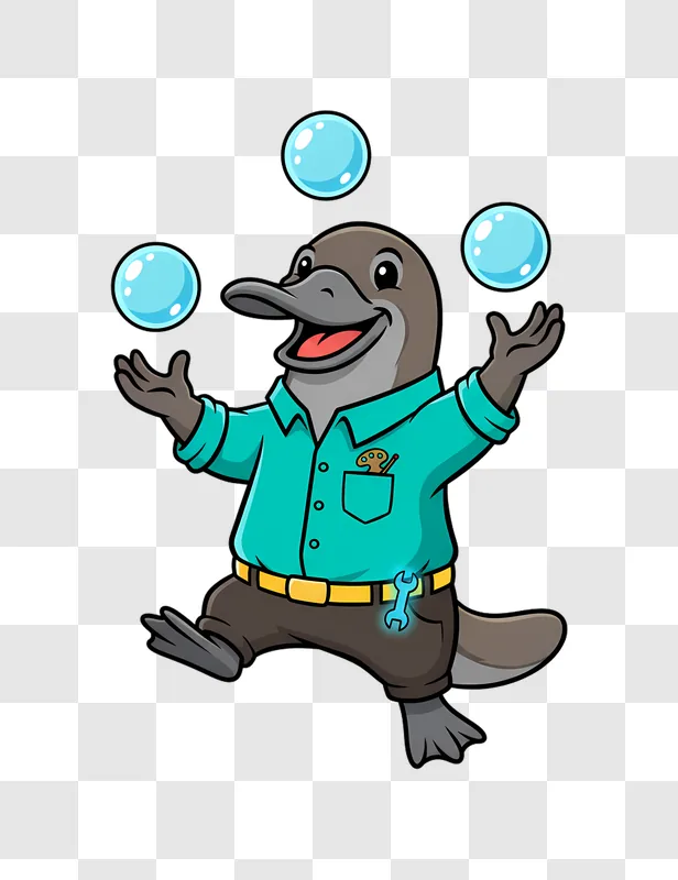 cartoon platypus juggling bubbles fun character edited
