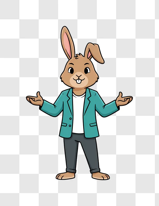 cartoon rabbit character wearing a teal blazer and pants edited