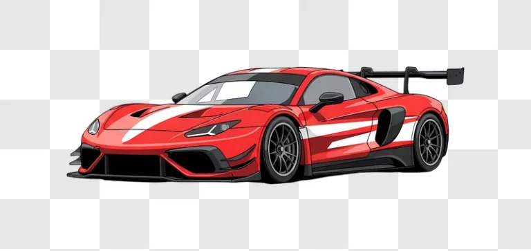 cartoon red sports car with racing stripes edited