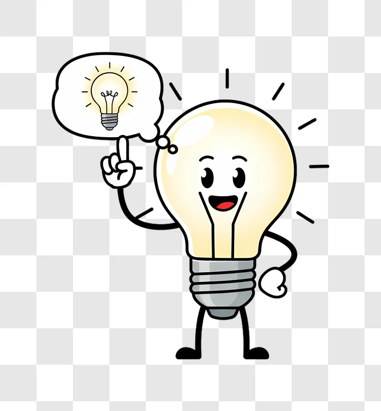 cartoon light bulb character with a bright idea edited