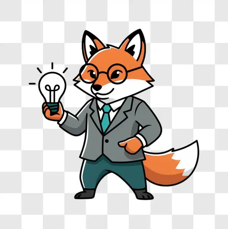 clever fox businessman holding a bright idea lightbulb edited