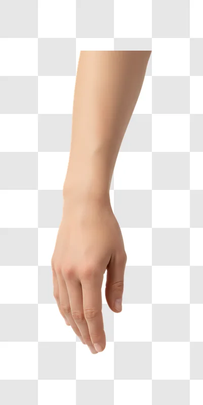 closeup of a persons arm and hand against a white background edited