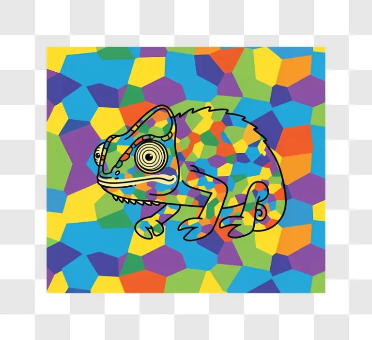 colorful chameleon illustration on abstract geometric background edited