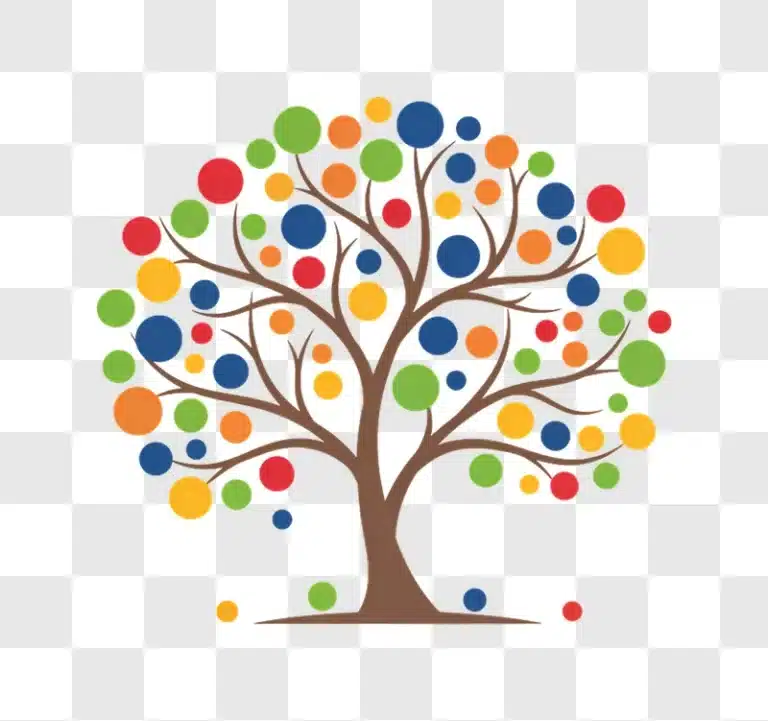 colorful tree with many circles representing leaves edited