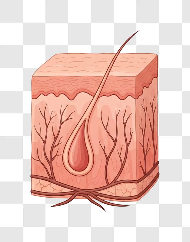 cross section of human skin showing hair follicle and blood vessels edited