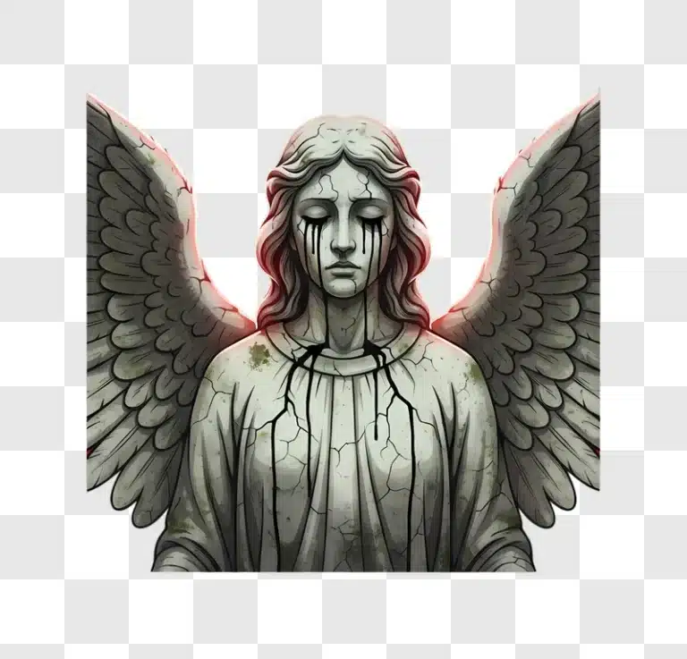 crying angel statue with cracked stone texture and large wings edited