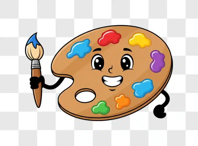 cute cartoon art palette holding a paintbrush edited